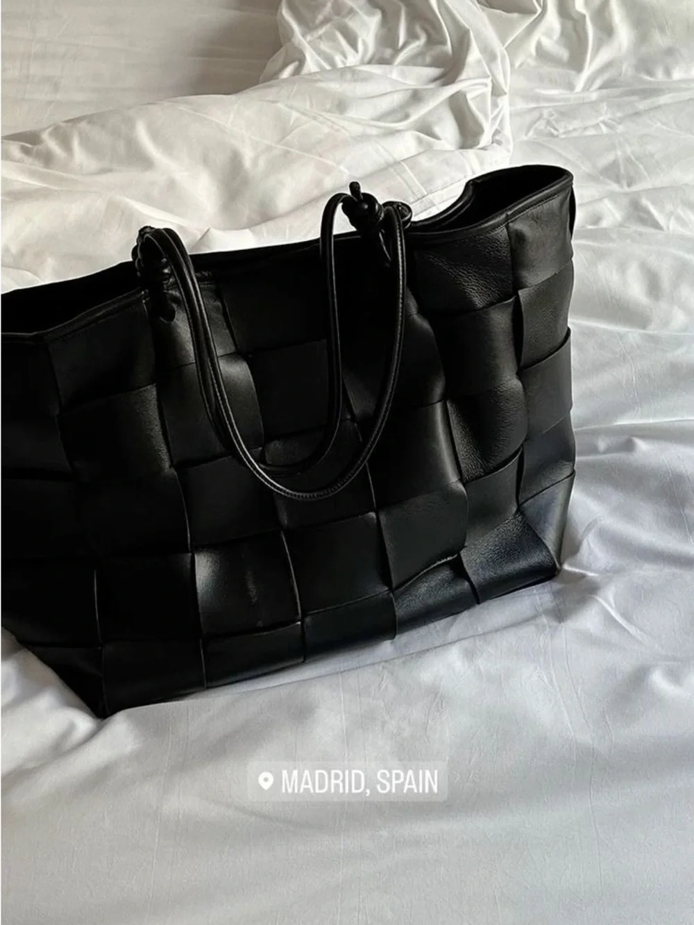 Massimo Dutti Black Woven Leather Tote